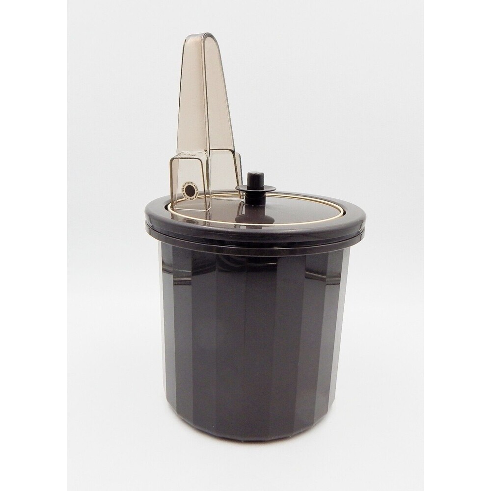 Tupperware 3-Piece Ice Bucket Mocha Brown 1683-5 1684-6 W/Tongs Push Button Lid